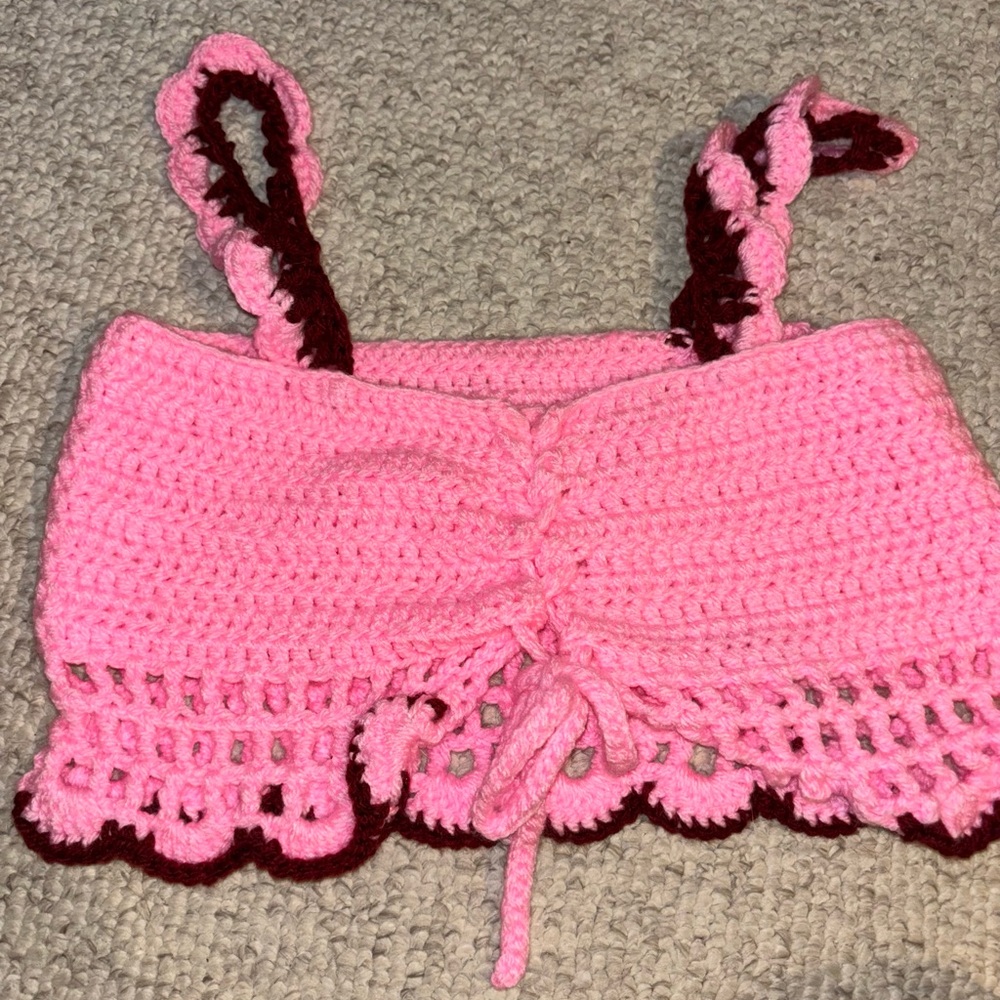 Pink and cranberry Crochet Crop Top